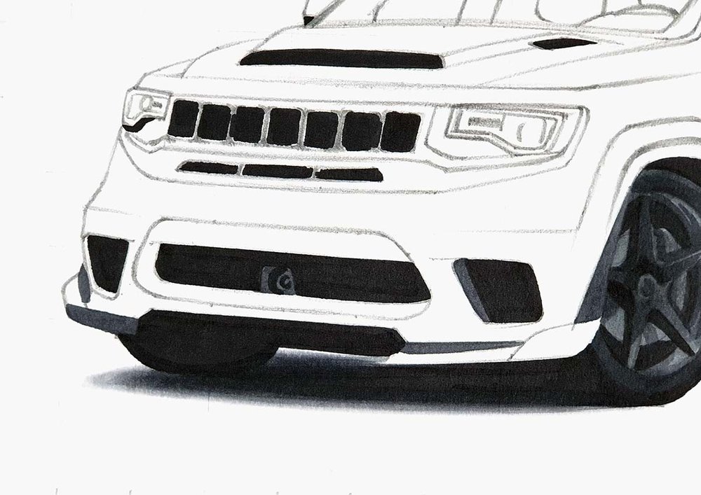 How To Draw A Jeep Grand Cherokee Trackhawk - Simple Step-By-Step Tutorial